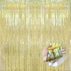 Tinsel Fringe Backdrop Gold Party Decorations 2 Pack in 3.2x8.2ft in Light Gold