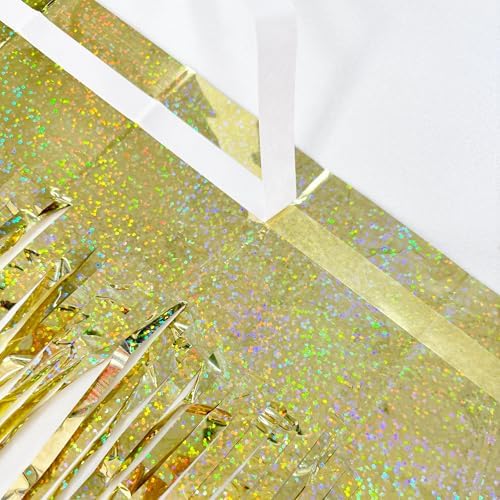 Tinsel Fringe Backdrop Gold Party Decorations 2 Pack in 3.2x8.2ft in Light Gold, alternate view 3