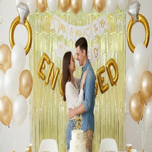 Tinsel Fringe Backdrop Gold Party Decorations 2 Pack in 3.2x8.2ft in Light Gold, alternate view 5