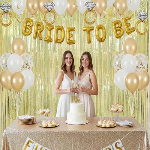 Tinsel Fringe Backdrop Gold Party Decorations 2 Pack in 3.2x8.2ft in Light Gold, alternate view 6