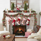 Total 11.2FT Christmas Garland for Mantle, 2PCS Flexible Red Berry Garland with Leaves, Artificial Garlands for, alternate