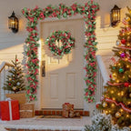 Total 11.2FT Christmas Garland for Mantle, 2PCS Flexible Red Berry Garland with Leaves, Artificial Garlands for, alternate