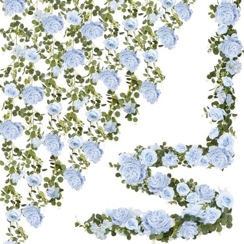 Total 12.4Ft Artificial Flowers Garlands for Decoration, Blue in Blue