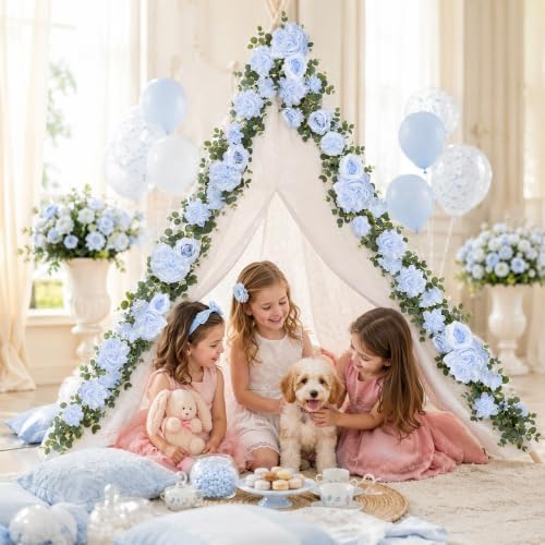 Total 12.4Ft Artificial Flowers Garlands for Decoration, Blue in Blue, alternate view 2