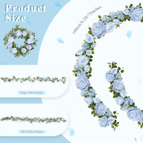 Total 12.4Ft Artificial Flowers Garlands for Decoration, Blue in Blue, alternate view 6