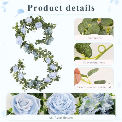 Total 12.4Ft Artificial Flowers Garlands for Decoration, Blue in Blue, alternate view 7