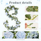 Total 12.4Ft Artificial Flowers Garlands for Decoration, Blue in Blue, alternate view 7