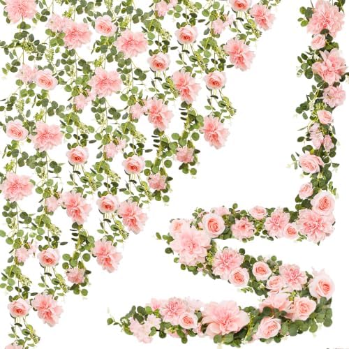 Total 12.4Ft Artificial Flowers Garlands for Decoration, Pink in Pink