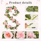 Total 12.4Ft Artificial Flowers Garlands for Decoration, Pink in Pink, alternate view 6