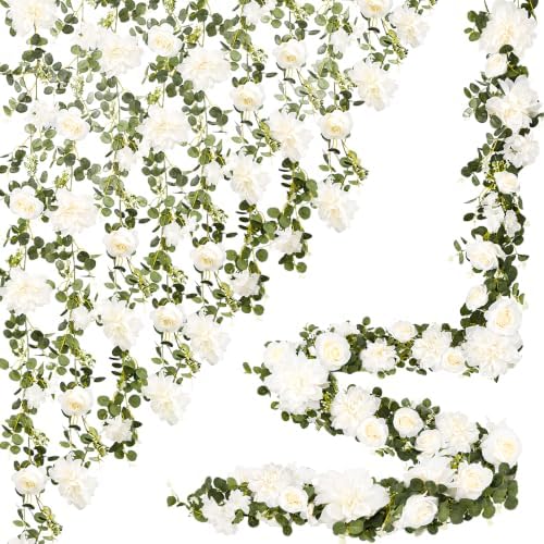 Total 12.4Ft Artificial Flowers Garlands for Decoration, White in White