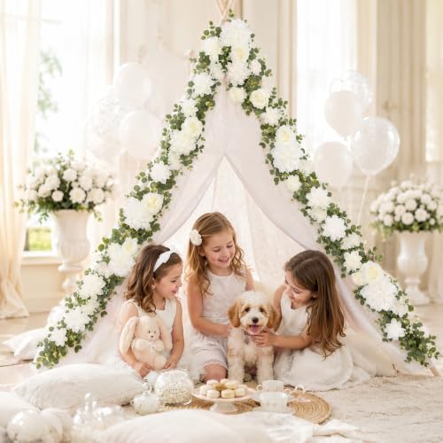 Total 12.4Ft Artificial Flowers Garlands for Decoration, White in White, alternate view 2