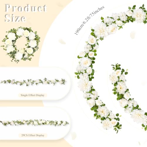 Total 12.4Ft Artificial Flowers Garlands for Decoration, White in White, alternate view 5