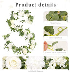 Total 12.4Ft Artificial Flowers Garlands for Decoration, White in White, alternate view 6