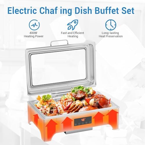 Touch Screen Electric Chafing Dish 9L-Buffet Food Warmer with Glass Lid, alternate view 4