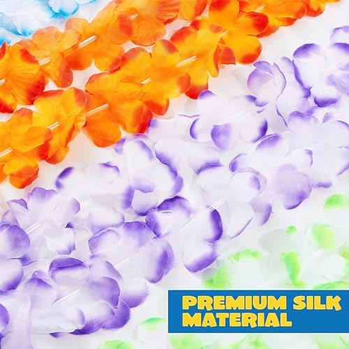 Toy 24 Counts Hawaiian Leis Bulk, Tropical Flower Lei Hawaiian Lei Beach Hawaii Luau Party Favors Decoration, alternate view