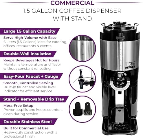 TQS CAFE Commercial Coffee Dispenser with Stand, 1.5 Gallon (6L), alternate view 3