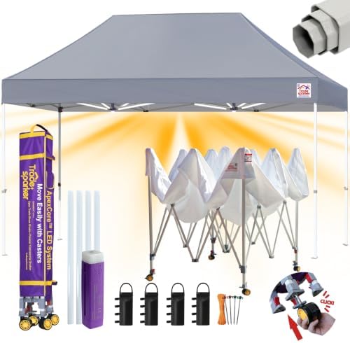 Tradesparker 8x12 Pop Up Canopy Tent, Commercial Movable Canopy with ApexCore LED&Rugged Casters-Instant Easy