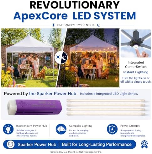 Tradesparker 8x12 Pop Up Canopy Tent, Commercial Movable Canopy with ApexCore LED&Rugged Casters-Instant Easy, alternate view
