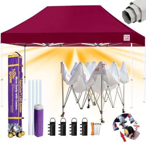 Tradesparker 8x12 Pop Up Canopy Tent, Commercial Movable Canopy with ApexCore LED&Rugged Casters-Instant Easy