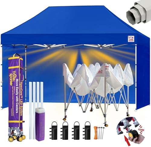 Tradesparker 8x12 Pop Up Tent with Sidewalls, Commercial Movable Canopy ApexCore LED & Rugged Casters-Instant