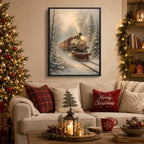 Train Framed Christmas Wall Art, Winter Snowy Forest Canvas Pictures, alternate view 2