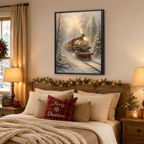 Train Framed Christmas Wall Art, Winter Snowy Forest Canvas Pictures, alternate view 3
