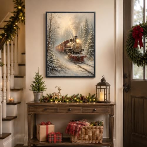 Train Framed Christmas Wall Art, Winter Snowy Forest Canvas Pictures, alternate view 4