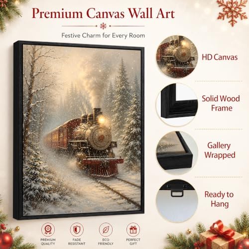 Train Framed Christmas Wall Art, Winter Snowy Forest Canvas Pictures, alternate view 5