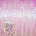 Transparent Foil Fringe Backdrop Curtains, 3.3x8.2ft, 3 Pack in 39.6" × 98.4" in 11 Iridescent