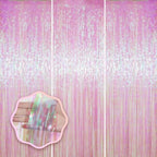 Transparent Foil Fringe Backdrop Curtains, 3.3x8.2ft, 3 Pack in 39.6" × 98.4" in 11 Iridescent