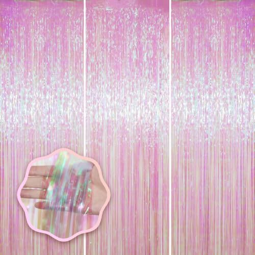 Transparent Foil Fringe Backdrop Curtains, 3.3x8.2ft, 3 Pack in 39.6" × 98.4" in 11 Iridescent
