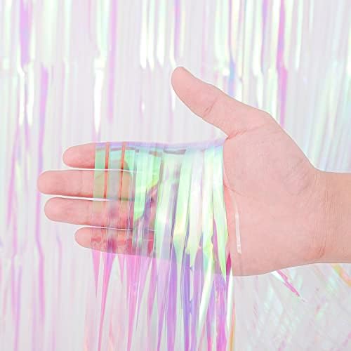 Transparent Foil Fringe Backdrop Curtains, 3.3x8.2ft, 3 Pack in 39.6" × 98.4" in 11 Iridescent, alternate view 2
