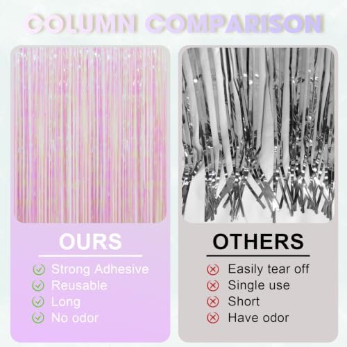 Transparent Foil Fringe Backdrop Curtains, 3.3x8.2ft, 3 Pack in 39.6" × 98.4" in 11 Iridescent, alternate view 5