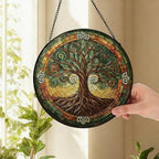 Tree of Life Suncatcher -7.9 in Stained Glass Window Hanging Sun Catcher Garden Decor, alternate view 4