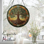 Tree of Life Suncatcher -7.9 in Stained Glass Window Hanging Sun Catcher Garden Decor, alternate view 5