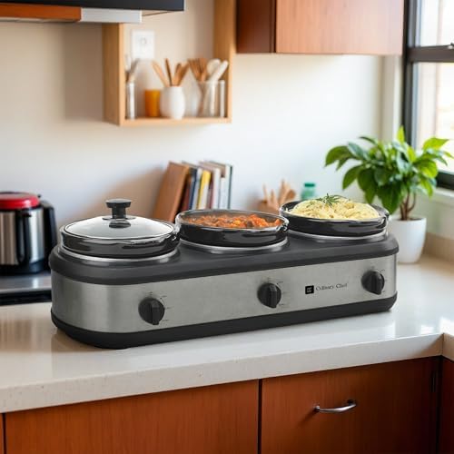 Triple Slow Cooker, Buffet Server 2.5qt x 3 Pot, Food Warmer - Stainless, alternate view 2