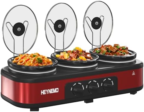Triple Slow Cooker Buffet Server, 3 x1.5 QT Triple Ceramic Pots Food Warmer with Individual Temp Controls