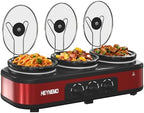 Triple Slow Cooker Buffet Server, 3 x1.5 QT Triple Ceramic Pots Food Warmer with Individual Temp Controls