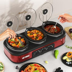 Triple Slow Cooker Buffet Server, 3 x1.5 QT Triple Ceramic Pots Food Warmer with Individual Temp Controls, alternate view 2