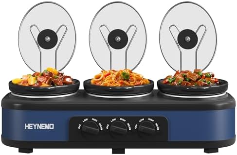 Triple Slow Cooker Buffet Server, 3 x1.5 QT Triple Ceramic Pots Food Warmer with Individual Temp Controls