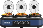 Triple Slow Cooker Buffet Server, 3 x1.5 QT Triple Ceramic Pots Food Warmer with Individual Temp Controls