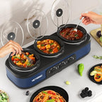 Triple Slow Cooker Buffet Server, 3 x1.5 QT Triple Ceramic Pots Food Warmer with Individual Temp Controls, alternate view 2