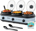 Triple Slow Cooker Buffet Server and Food Warmer 3x1.5 Quart Individual Temp Control With Lid Rests & Spoons