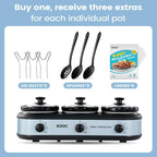 Triple Slow Cooker Buffet Server and Food Warmer 3x1.5 Quart Individual Temp Control With Lid Rests & Spoons, alternate view
