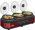 Triple Slow Cooker Buffet Servers and Warmer,3 Pot Food Small Mini Manual Slow Cooker with Adjustable Temp