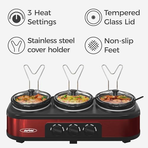 Triple Slow Cooker Buffet Servers and Warmer,3 Pot Food Small Mini Manual Slow Cooker with Adjustable Temp, alternate view 5