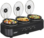 Triple Slow Cooker Buffet Servers and Warmer,3 Pot Food Small Mini Manual Slow Cooker with Adjustable Temp