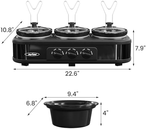 Triple Slow Cooker Buffet Servers and Warmer,3 Pot Food Small Mini Manual Slow Cooker with Adjustable Temp, alternate view 3