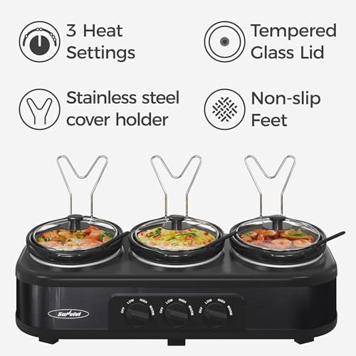 Triple Slow Cooker Buffet Servers and Warmer,3 Pot Food Small Mini Manual Slow Cooker with Adjustable Temp, alternate view 5