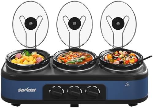 Triple Slow Cooker Buffet Servers and Warmer, Large 3 Pot Food Small Mini Manual Slow Cooker with Adjustable